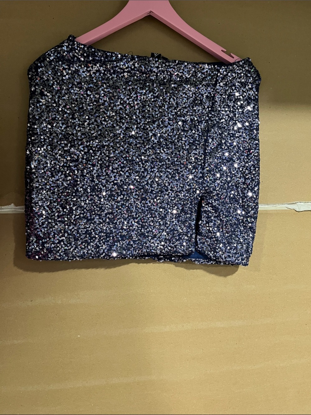 Windsor Navy Sequin Mini Skirt with Subtle Front Slit